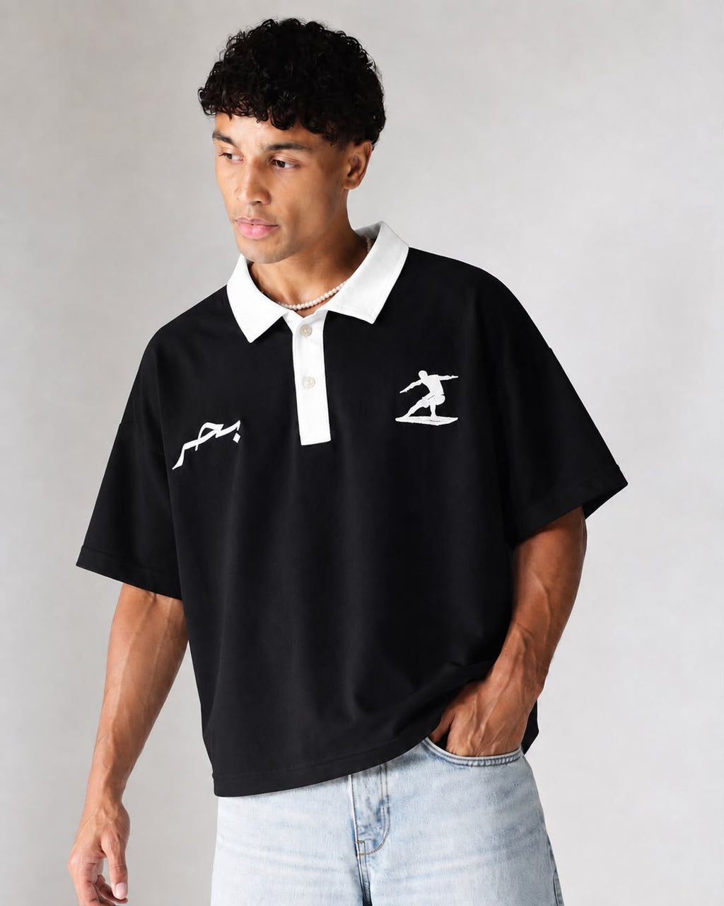 CROPPED POLO SHIRT - BLACK